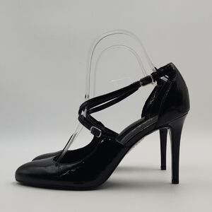 Ralph Lauren LRL Patent Leather Criss Cross Heels Black Career Party NWOT 7.5